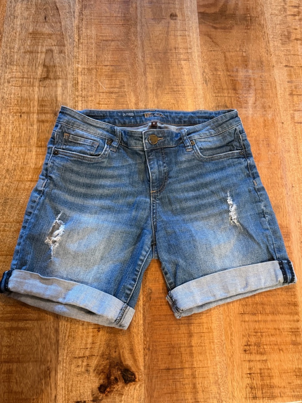 Kut from the Kloth Light Blue Distressed Rolled-Cuff Jean Shorts
